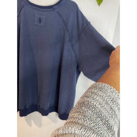 Free People Movement Blue Oversized Distressed Sweatshirt S Cotton/Polyester - Picture 16 of 16